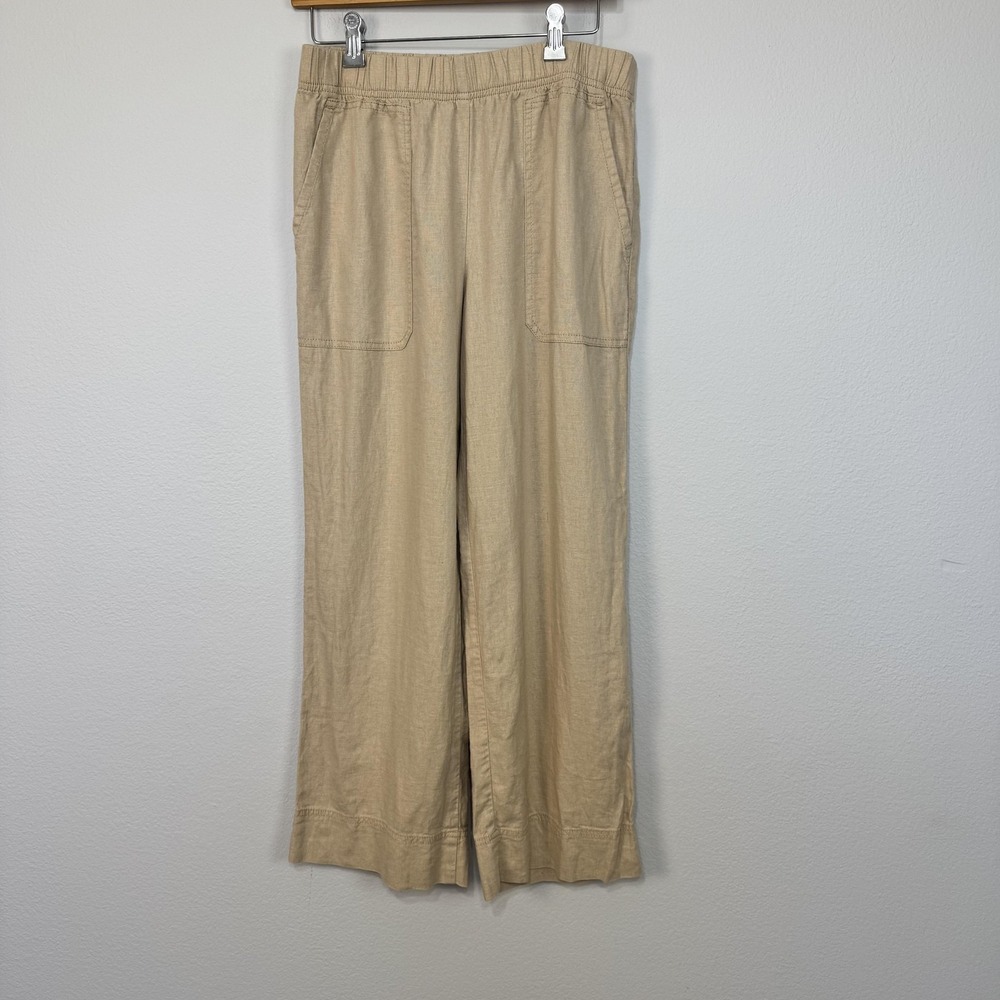 Ann Taylor Weekend‎ Pants Women's MP Beige Linen Blend Wide Leg Pull On Beach